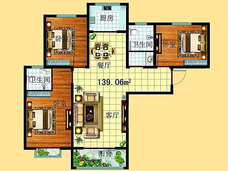 愛(ài)法歐洲布景A戶型3室2廳2衛(wèi)