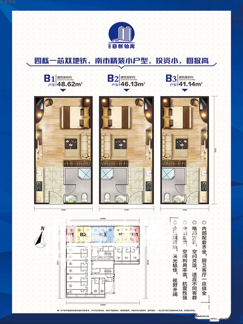 日新粵寓B1、2、3戶型1室1廳1衛(wèi)1廚 建面41.14㎡