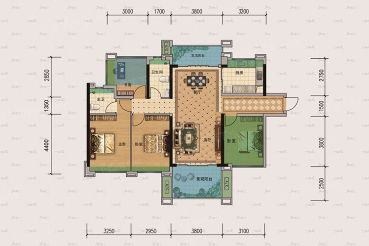 建實(shí)帝景銀灣1號(hào)樓01戶型106.55㎡